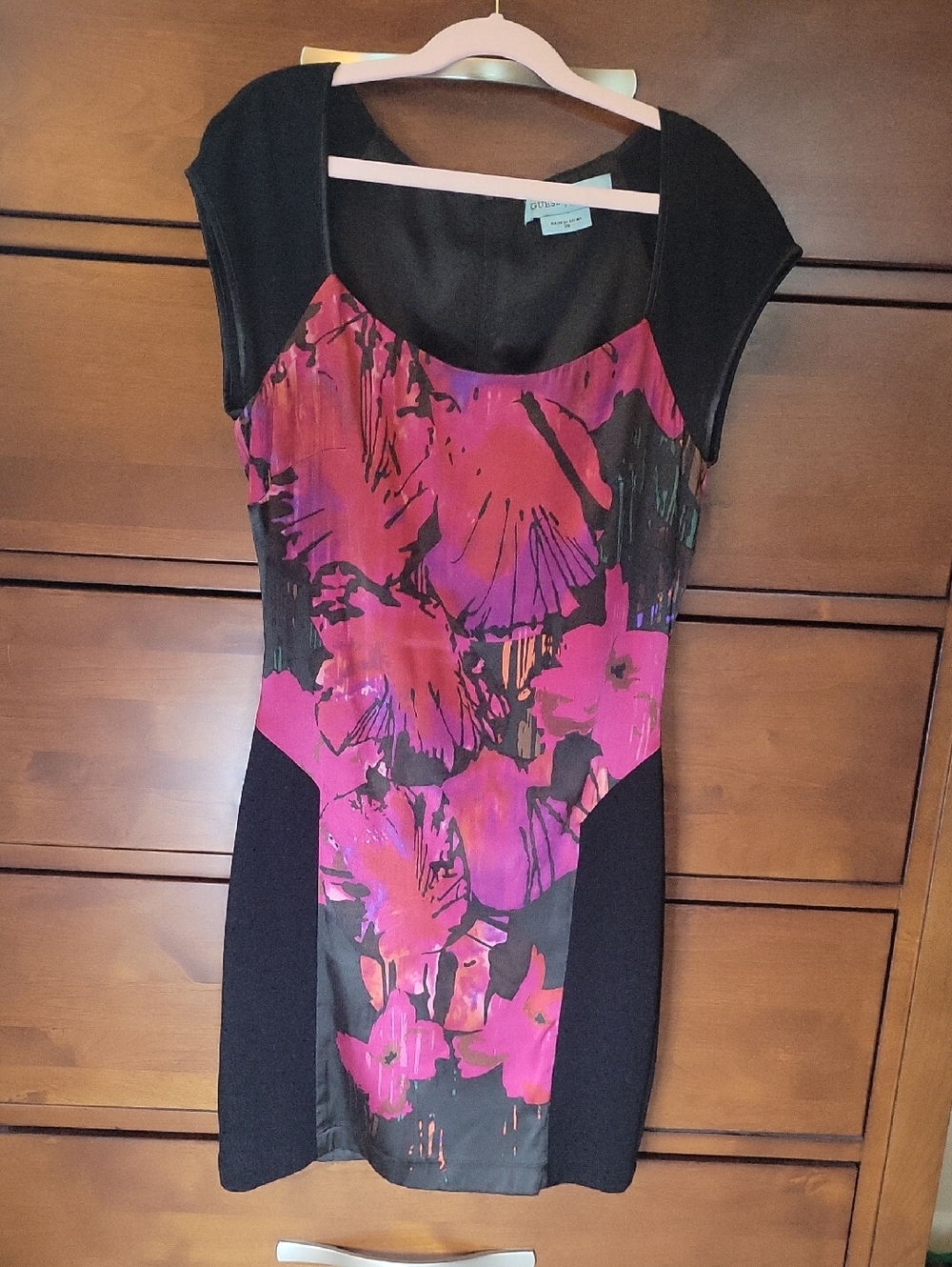 Guess by Marciano / Black Mini Dress with Magenta Florals